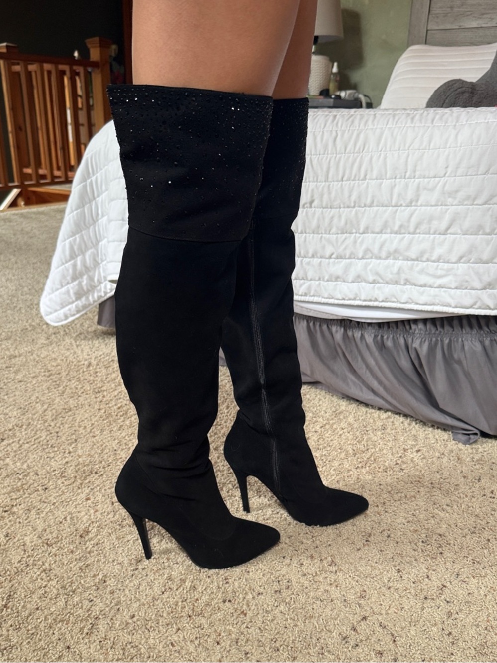 ABS Allen Schwartz Black Over-the-Knee Stiletto Boots with Sparkle Cuff